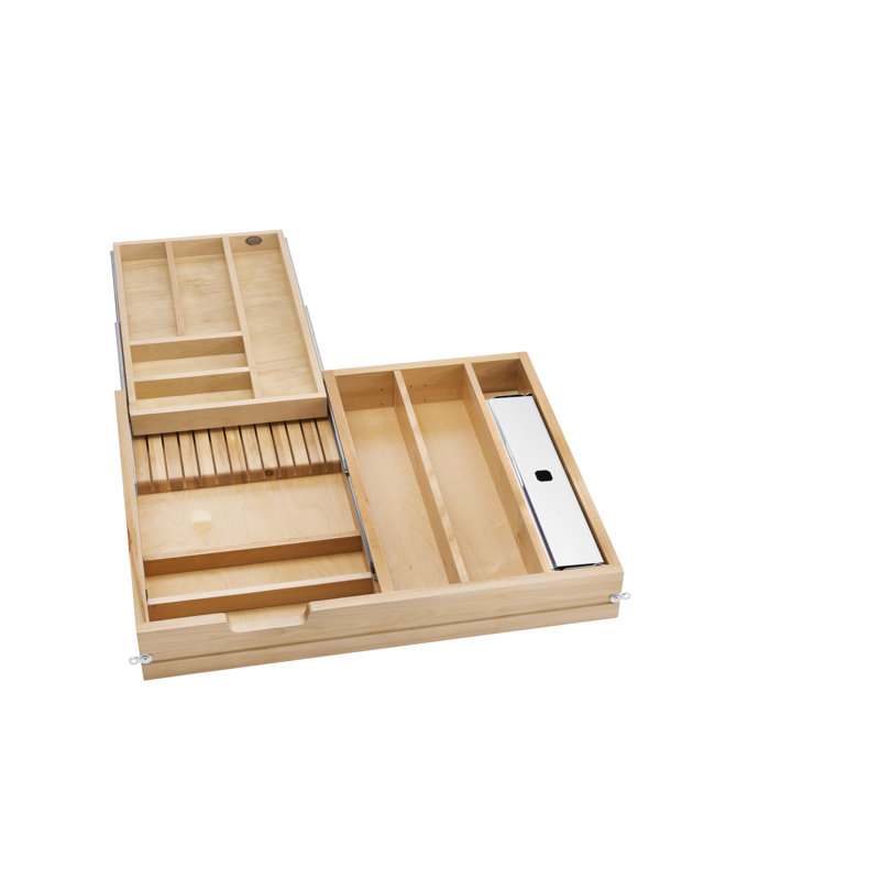 Light Brown Adjustable Two-Tier Wood Cabinet Drawer System