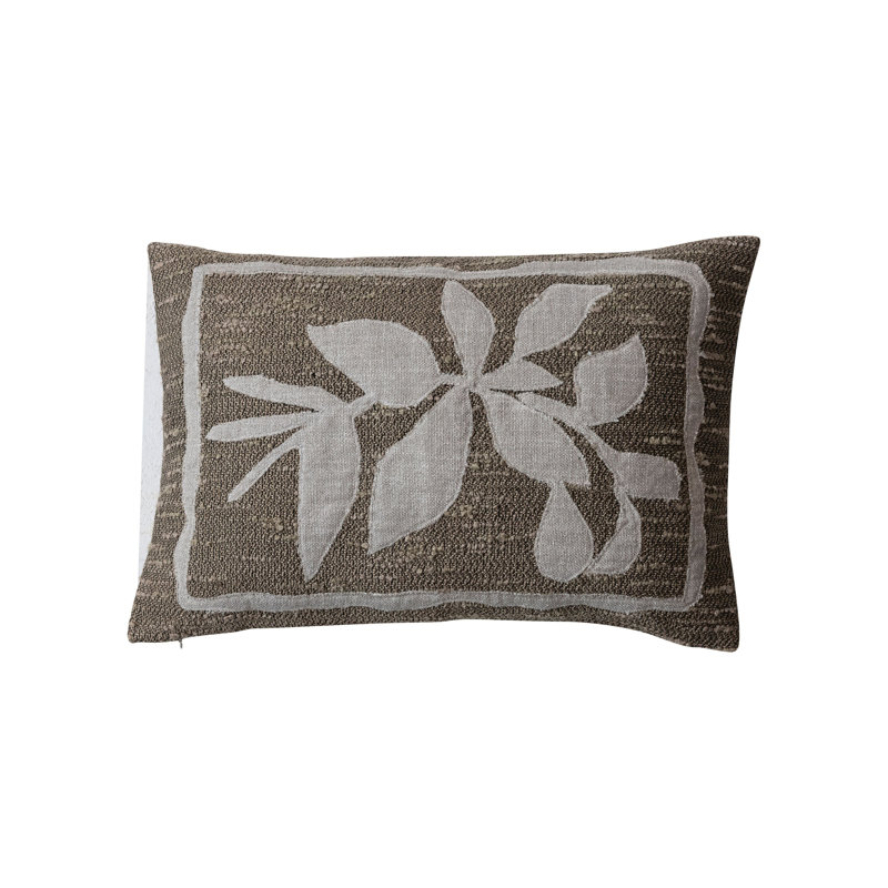 Tan and Brown Woven Botanical Lumbar Pillow