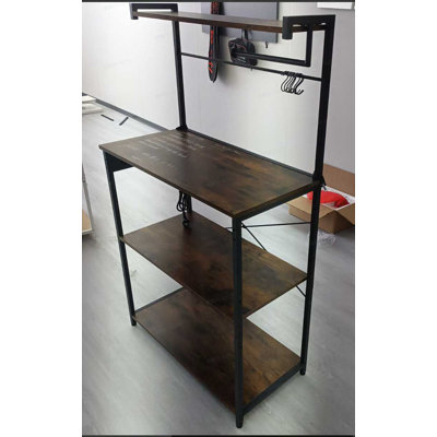 Kitchen Bakers Rack With Power Outlet, 40 * 80 * 140Cm, Rustic Brown And Ink Black