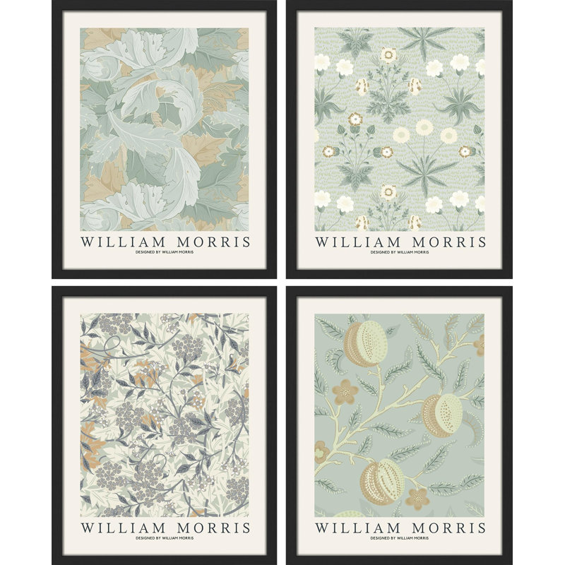 "Classic William Morris Abstracy", motif botanique floral encadré sur papier, impression de 4 pièces, Blanc