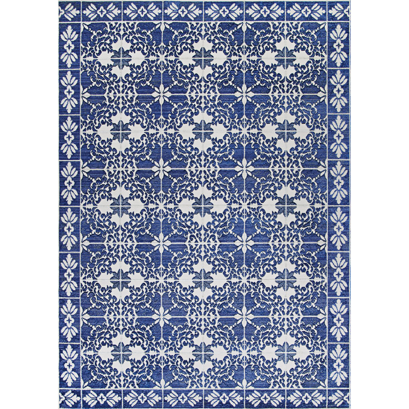 Tapis géométrique indigo Arrington, Rectangle 5 pi 3 po x 7 pi 2 po