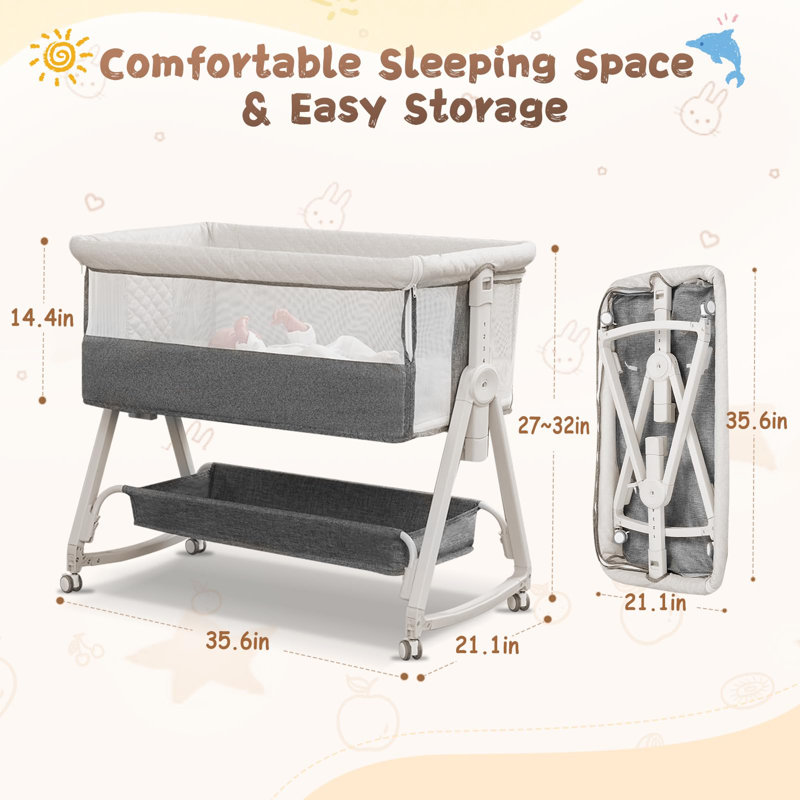 Baby Bassinet, Bedside Sleeper For Baby With Wheels And Storage Basket,all Mesh Portable Bassinet For Newborn,6 Height Adjustable Easy To Assemble Bedside Crib