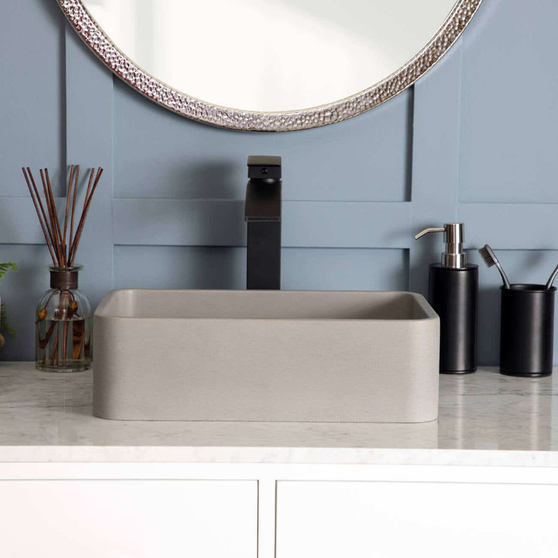 Chevington 11.13'' Concrete Rectangular Bathroom Sink, Smooth Gray