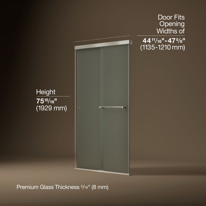 Revelsliding Shower Door, 76-In H X 44-5/8 - 47-5/8-In W, With 5/16-In Thick Frosted Glass