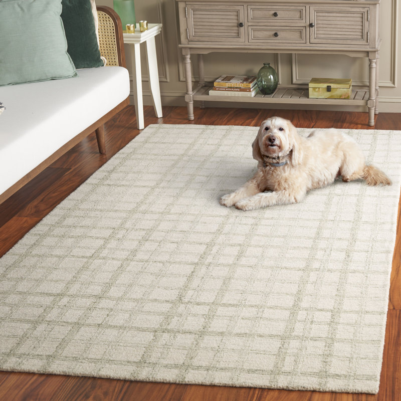 Ilyaas Hand-Tufted Wool and Cotton Plaid Rug, Rectangle 5' x 8'