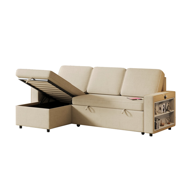 Canapé-lit convertible en L 85,8 po avec canapé convertible en L, méridienne et supports de rangement, avec port USB et port T-Pyce