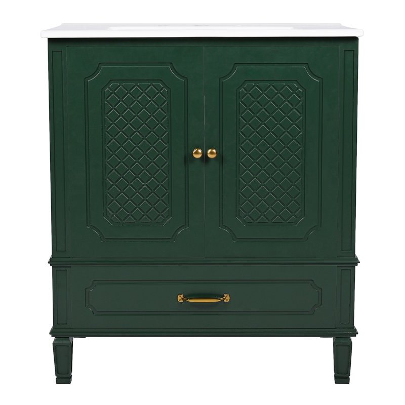 [Vidéo] Meuble-lavabo de 30 po avec lavabo style rétro, Vert