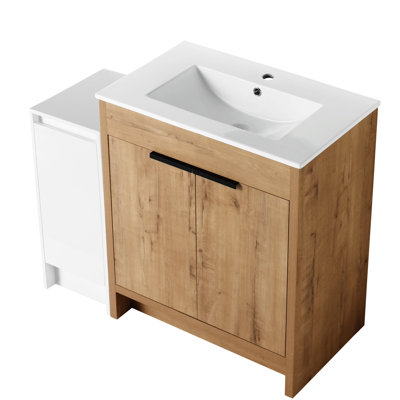 Meuble-lavabo autoportant avec lavabo en céramique et armoires de rangement
