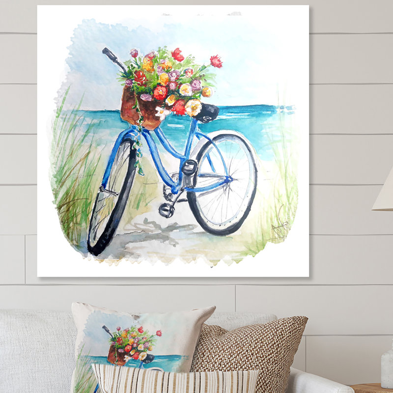 Fleurs de bicyclette rétro - sur, H 16 po x l 16 po x P 1 po, Toile tendue