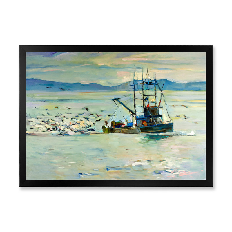 Bateau de pêche - reproduction de photo sur toile, Toile avec cadre noir, H 8 po x l 12 po x P 1 po