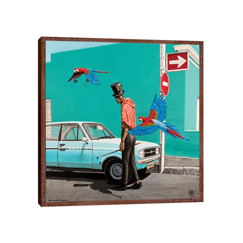 Fora Da Casa Turquesa by Christian Beijer - Painting on Canvas, Classic Brown Wood Framed, 66.04cm H x 66.04cm W x 3.81cm D