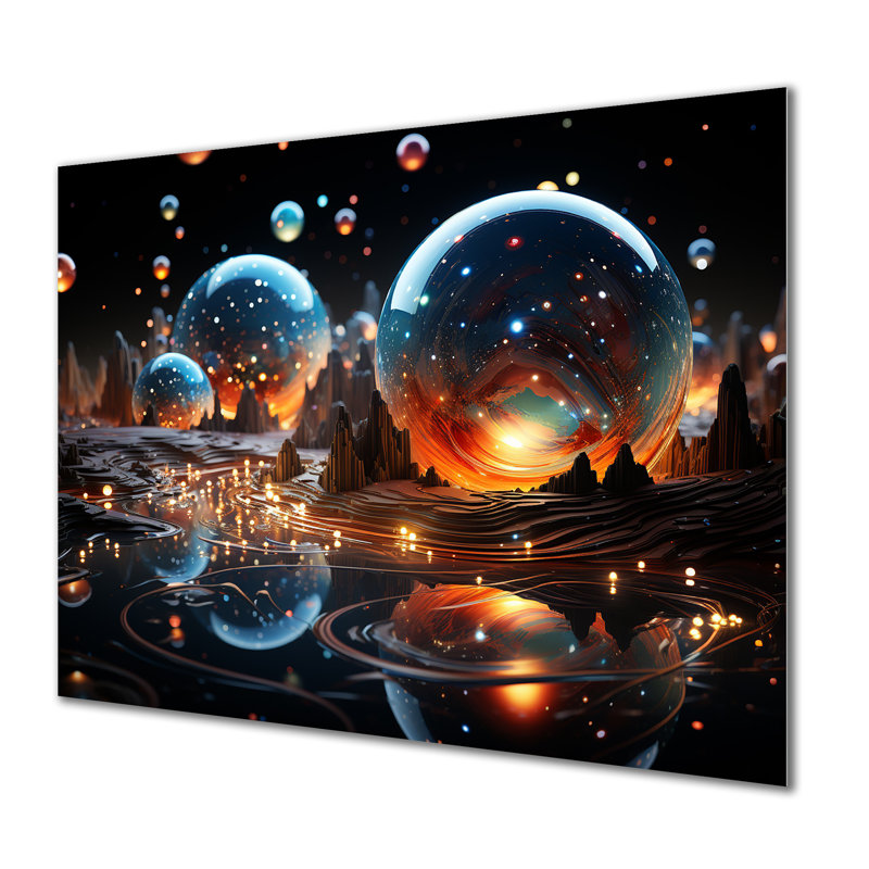 Orange et noir, 3 lunes, paysage I - art mural, H 12 po x l 20 po x P 1 po