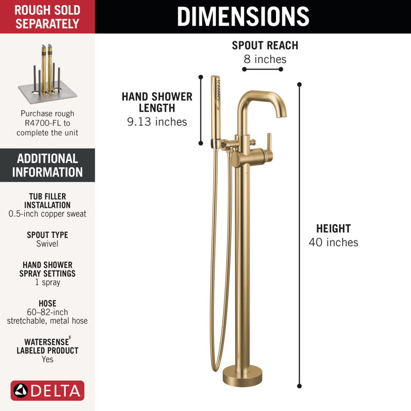 Floor Mount Tub Filler, Champagne Bronze