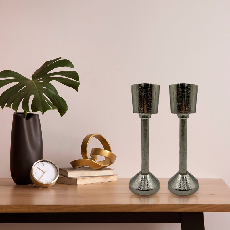 Bougeoir de table en aluminium, H 14 po x l 4 po x P 4 po, Argent
