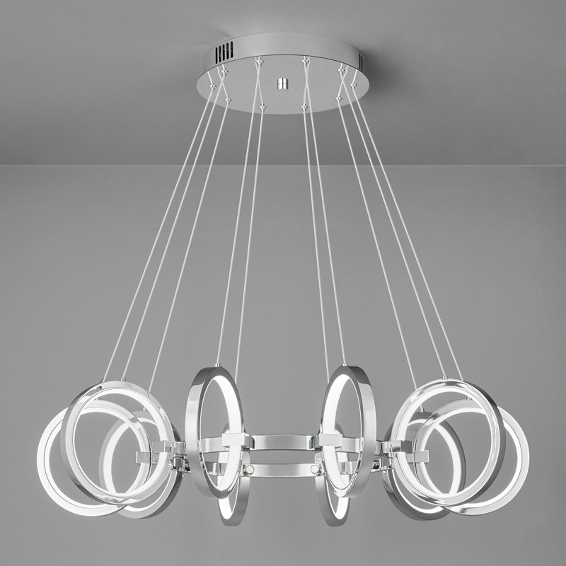 Luminaire suspendu rond 10 lumières à DEL à intensité variable moderne pour îlot de cuisine, Chrome