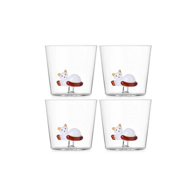 Tabby Cat - Tumbler Lying Amber Cat With White Tail 11.8 Oz