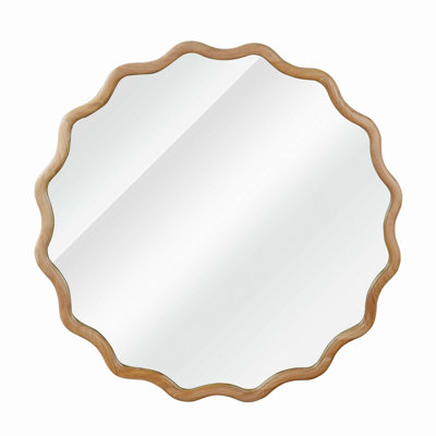 24" Wavy Round Solid Wood Frame Decorative Mirror,For Bedroom, Bathroom, Living Room, Entryway