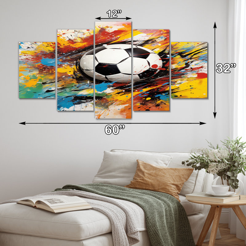 Ballon de soccer Abstraction - décoration murale sport - 5 panneaux
