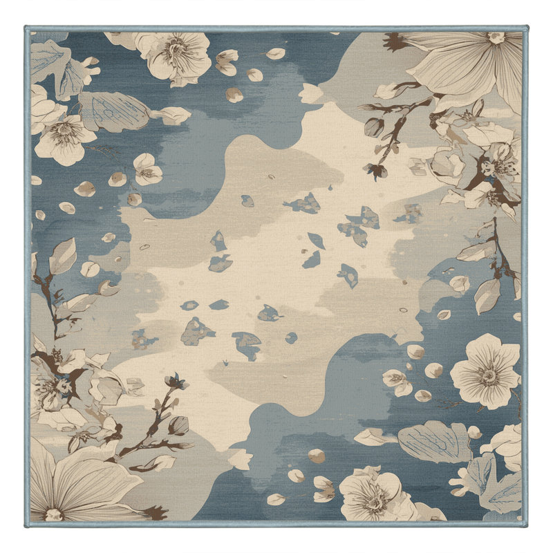 Machine Washable Pascasio Cherry Blossom Petals Traditional Floral Rug in Beige –  Binding, 3' Square