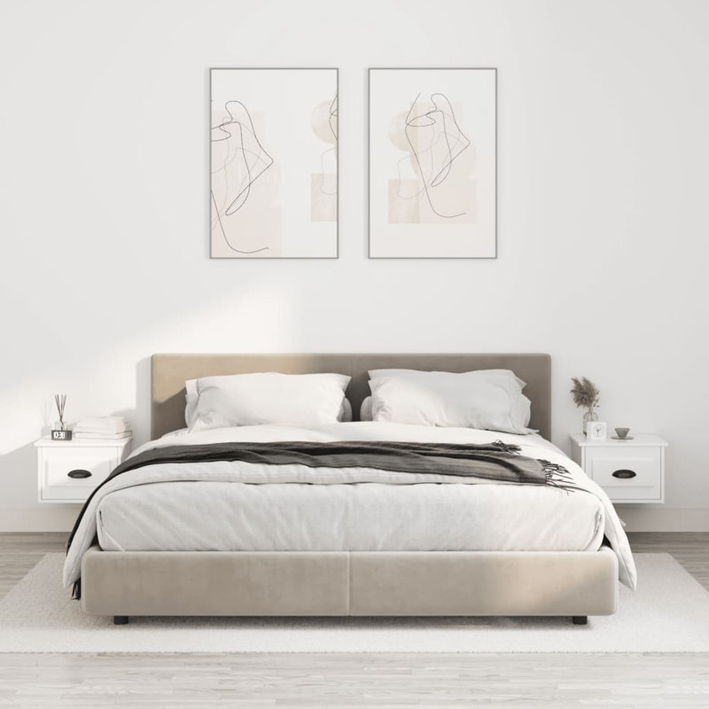 Lurette 41.5cm W Solid + Manufactured Wood Bedside Table, High Gloss White, Individual