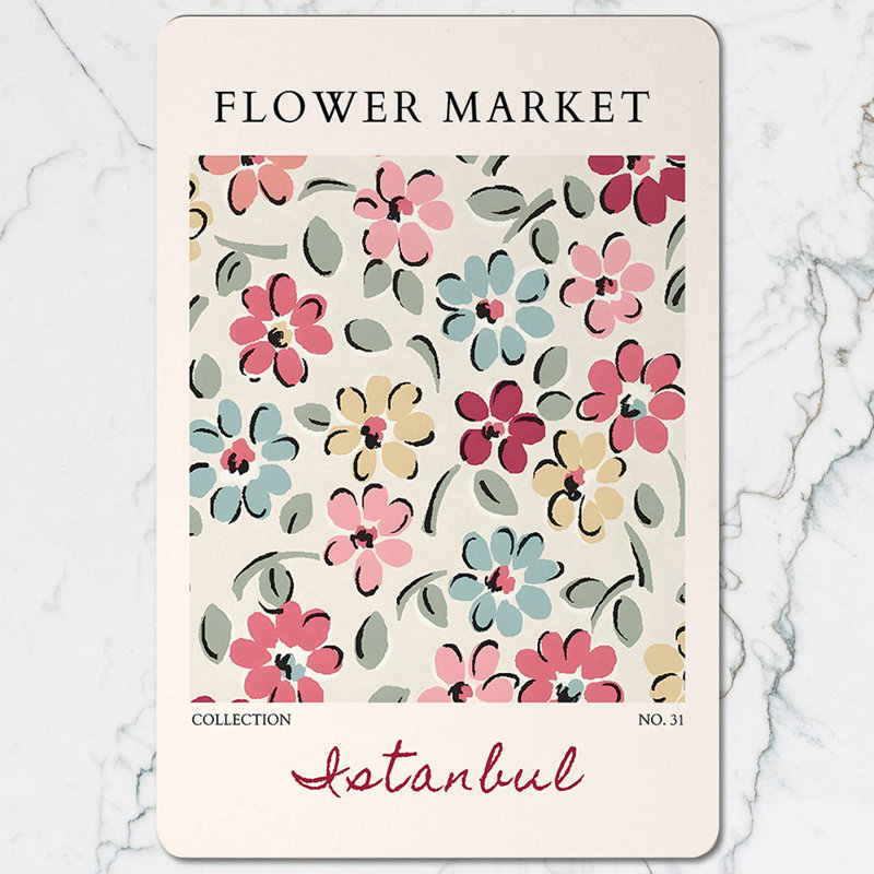 Flower Market Collection Placemat And Coaster Set With Wood Bottom Istanbul Edition