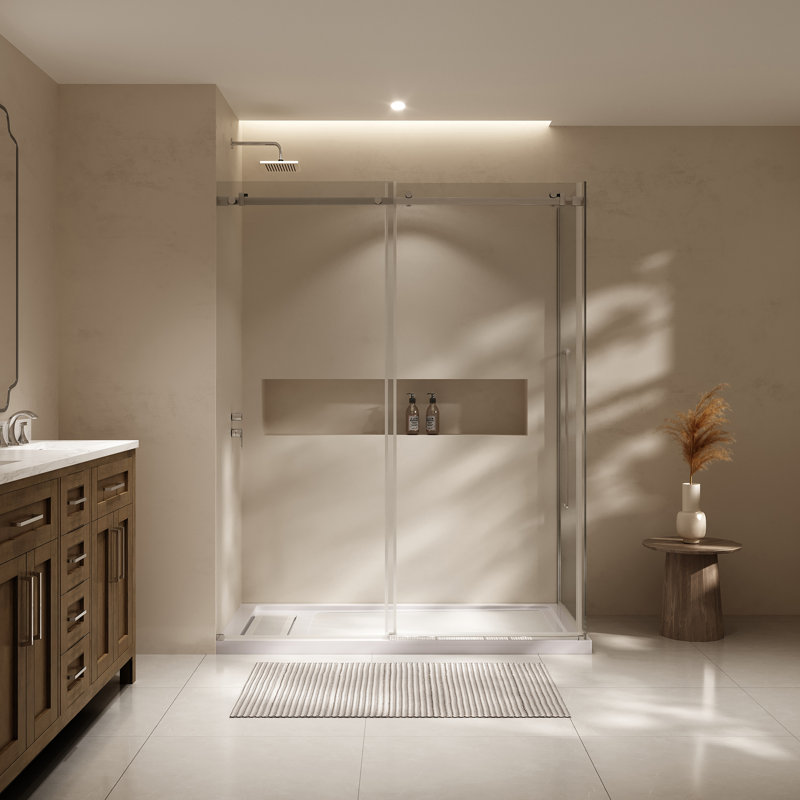 Ensemble de douche coulissante avec porte et base 48 po x 32 po Selby - Noir, H 76,77 po x l 60 po x P 32,01 po