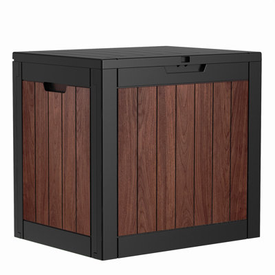 Decksplore 35 Gallon Wood-Look Resin Deck Box, Patio Storage Box with Lockable Lid & Handles