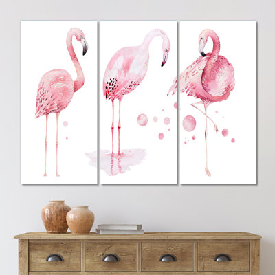 Flamants roses sur fond blanc - reproduction d'art sur toile traditionnelle