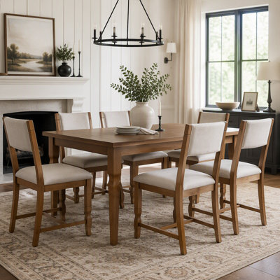 Ensemble de salle à manger 6 pièces avec banc, table extensible en bois d'hévéa avec 2 rallonges amovibles, 4 chaises rembourrées et 1 banc pour la salle à manger de cuisine, brun