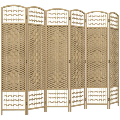 Room Divider 6 Panel, Folding Privacy Screen 5.6', Wave Fiber Freestanding Partition, Natural Wood Soothing For Bedroom, Living Room, Office 5.6' , Screen, Motivating Home