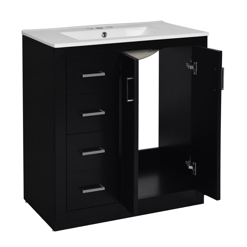 30'' Single Bathroom Vanity With Ceramic Top, Silver, Black