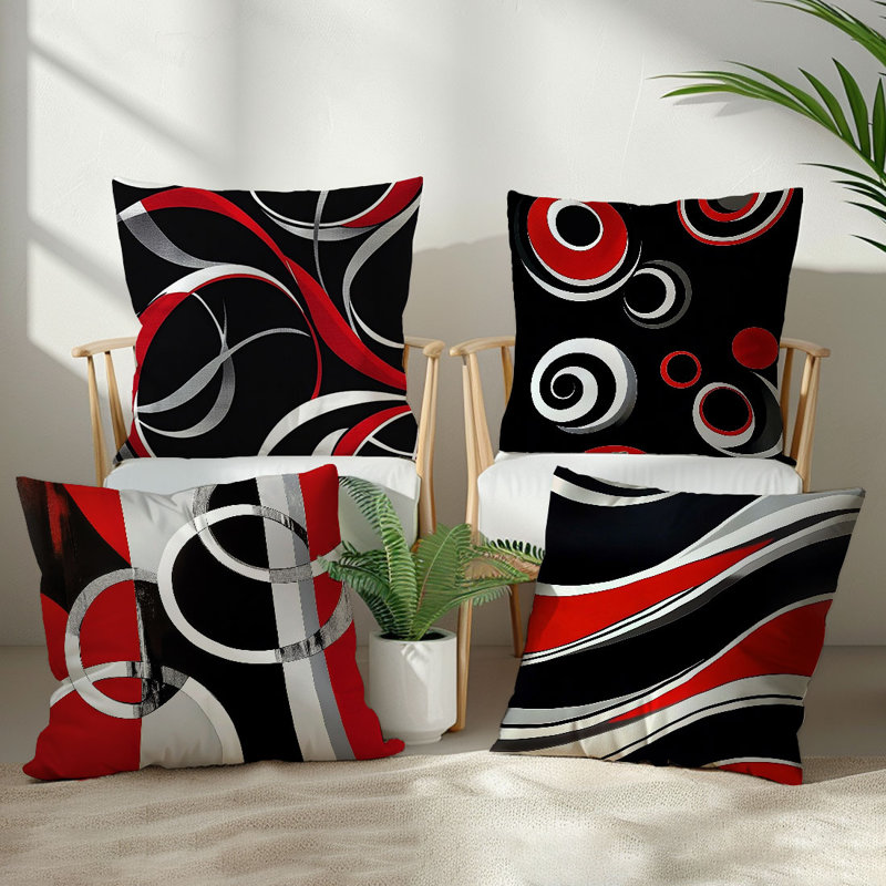 4 housses de coussin décoratives à motif de lignes abstraites 4 pièces