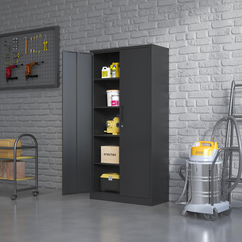 Armoires de rangement robustes en métal 72 po avec serrure et tablettes réglables Ackron, White