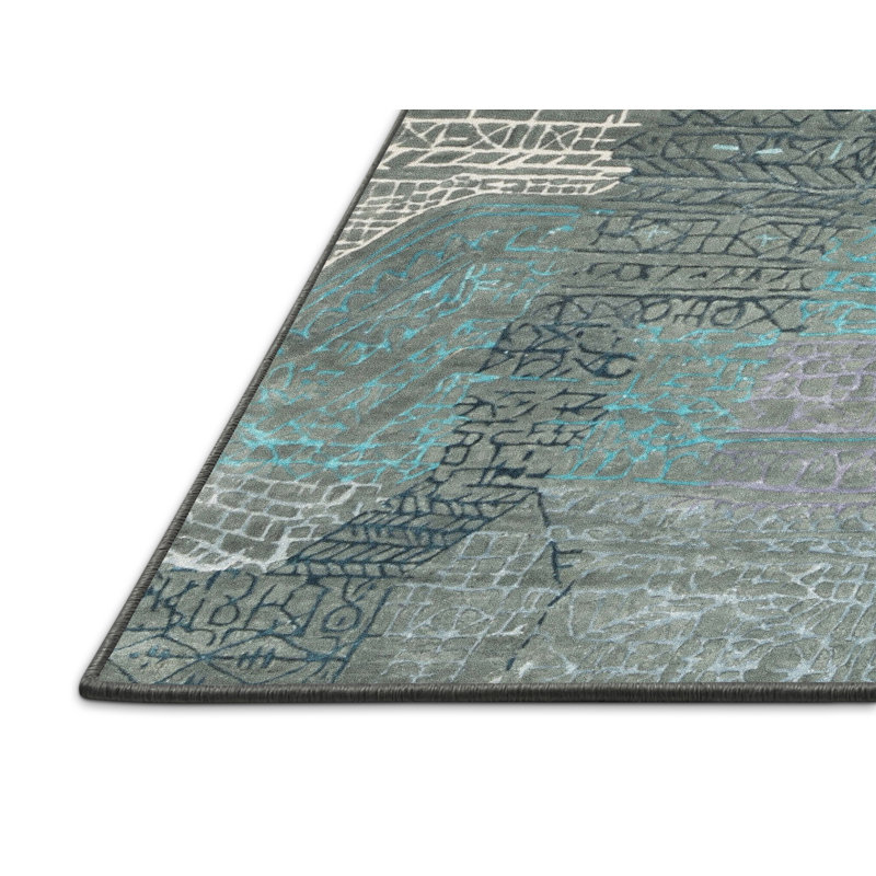 Tapis brun/bleu zone contemporaine, Rectangle 5 pi x 7 pi