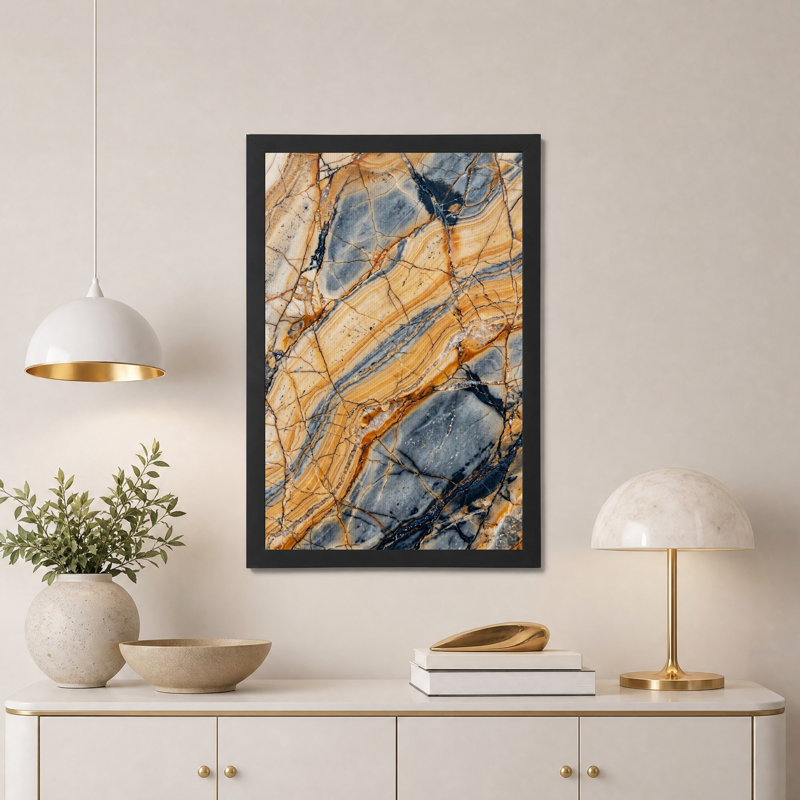 Tableau sur toile texturé marbre orange et gris, H 36 po x l 24 po