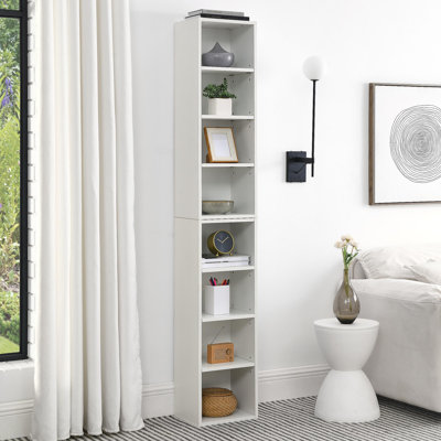 8-Tier Media Tower Rack, CD DVD Slim Storage Cabinet With Adjustable Shelves, Tall Narrow Bookcase Display Bookshelf For Home Office,Multi-Functional Double-Decker Bookcase
