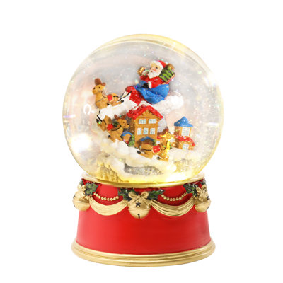  Auto-rotate Christmas Musical Snow Globe With Santa Sleigh & Reindeer,led Lights & Music – Festive Water Globe With Glitter Snow, Red & Gold Base, Home Decor & Holiday Gifting