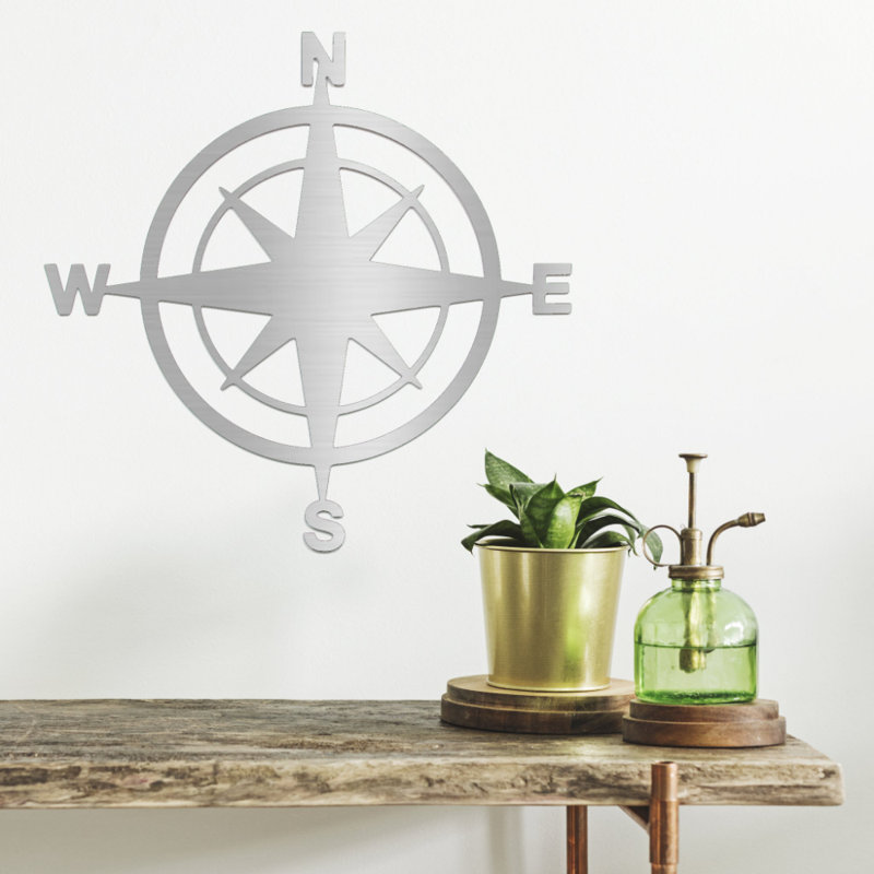 Art mural en métal Compass, Blanc
