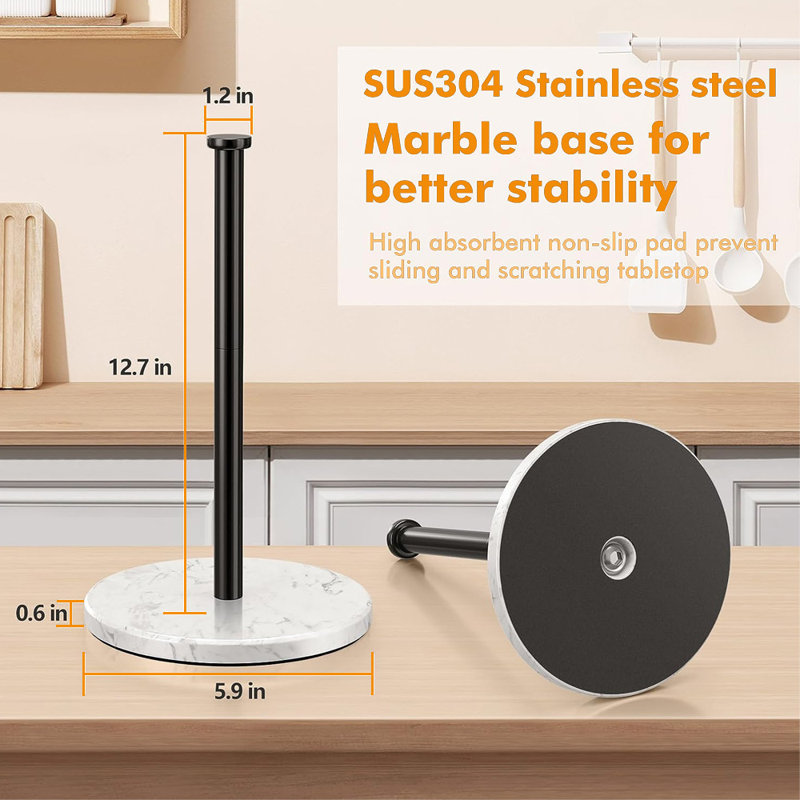 Paper Towel Holder, Black/Marble White