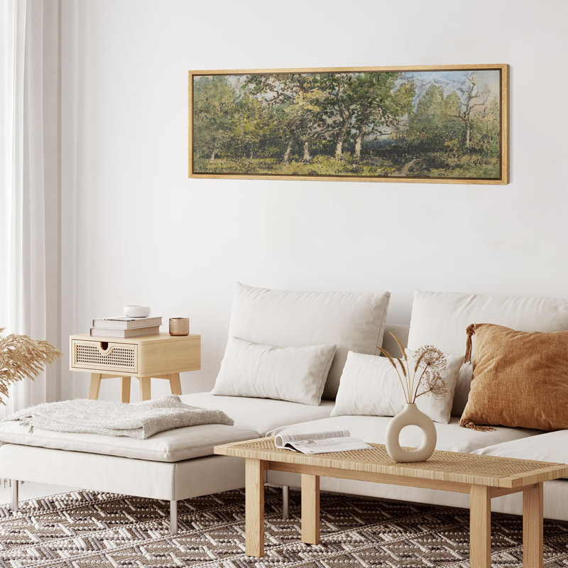 Aquarelle, paysage rustique, pin, campagne, coteau, nature, H 20 po x l 60 po, Naturel