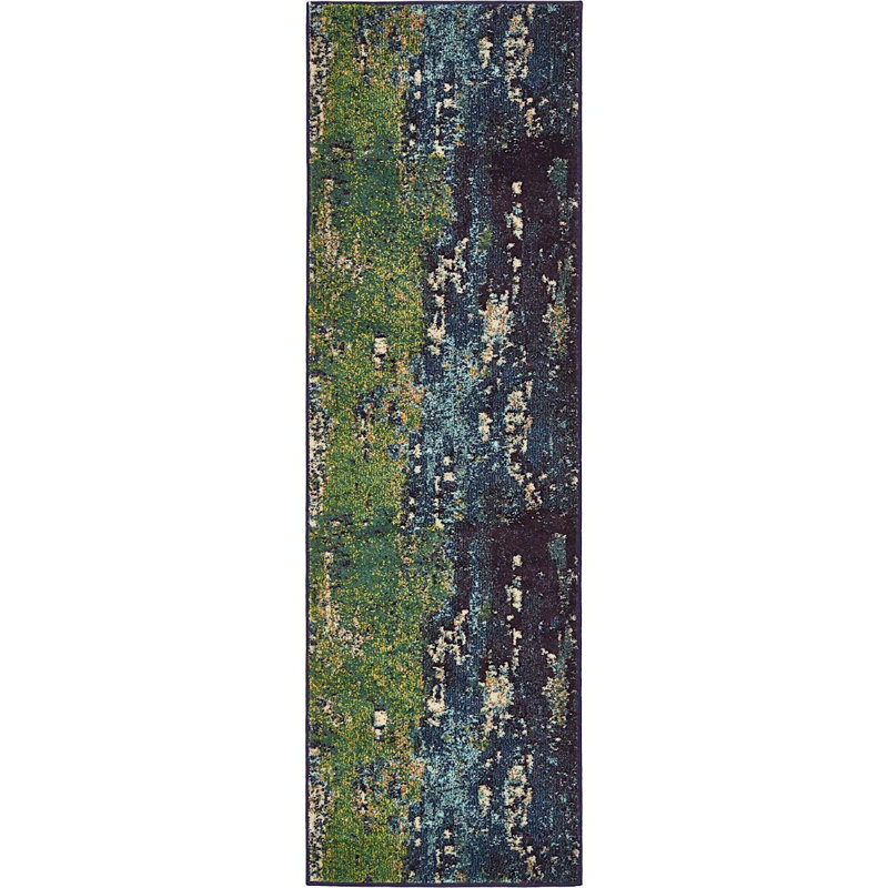 Tapis bleu marine à motif géométrique shirey, Tapis de couloir 2 pi 2 po x 6 pi 7 po