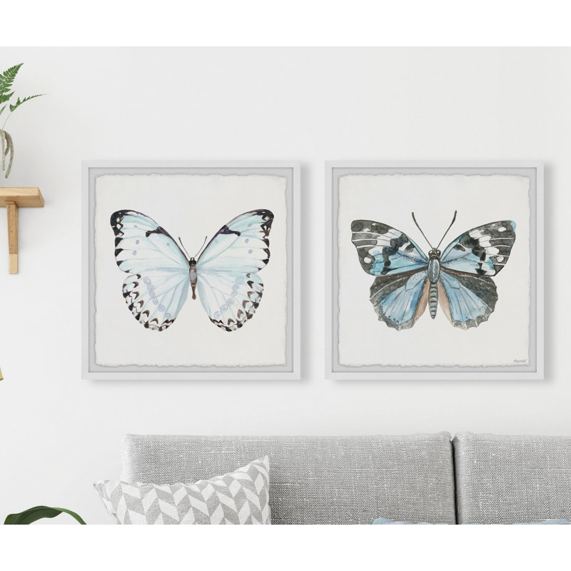 «Lovely Butterflies», ensemble de 2 reproductions d'art sur papier encadrées, H 18 po x l 36 po x 1,5 po