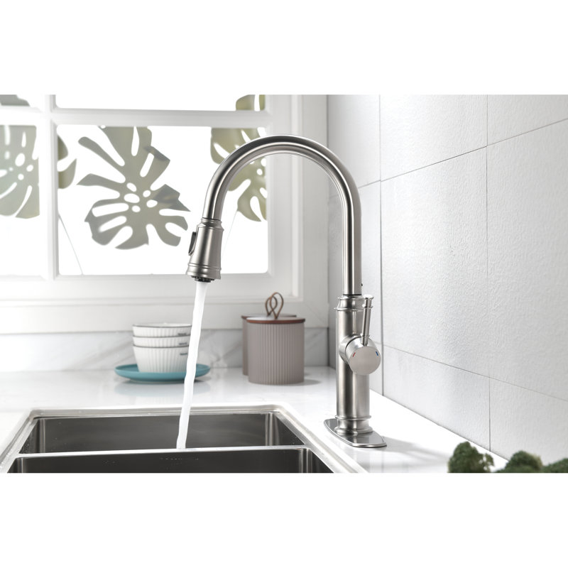 Brushed Nickel Kitchen Faucet With Pull Out , Corrosion And Stream Spray Modes Down For Sink, Rust