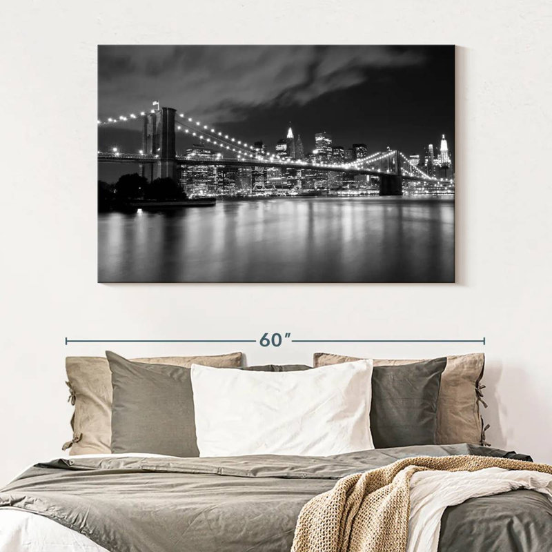 Impression sur toile Brooklyn Bridge At Night, H 34 po x l 51 po x P 1,25 po