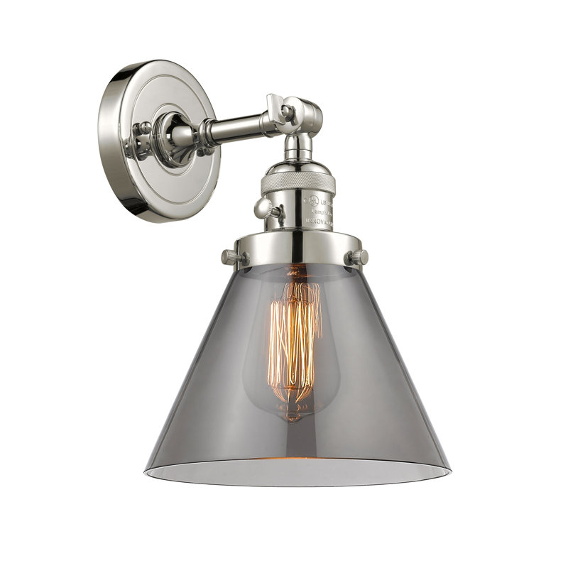 Applique murale 1 lumière Cone, Fumé, Ampoule à DEL rétro de 3,5 W, Nickel poli