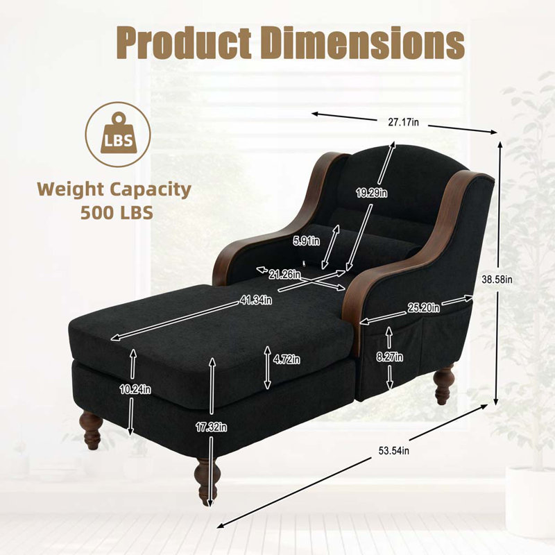 Chaise longue surdimensionnée en chenille, Noir