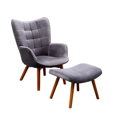Chaise d'appoint compacte en velours gris avec