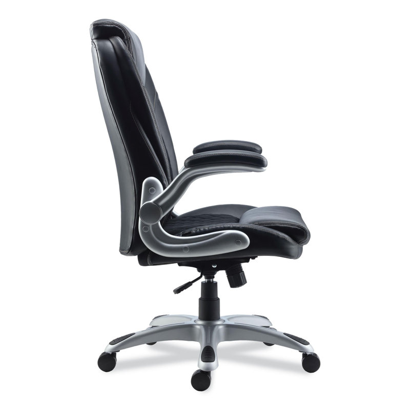 Black Adjustable Leather Task Chair with Quilted Back