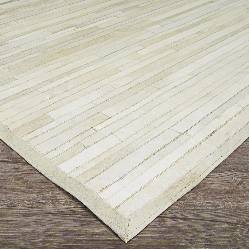 Tapis rayé ivoire fait à la main Malbork, Rectangle 2 pi x 4 pi