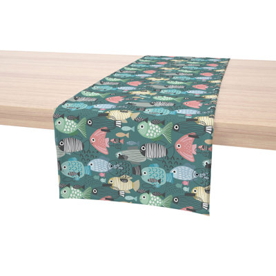 Table Runner, 100% Cotton, 16X108", Abstract Fish